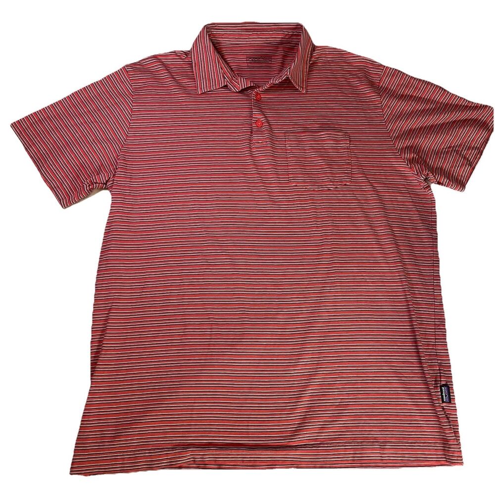 Patagonia Polo Men's Large Organic Cotton Striped Red - Picture 2 of 6